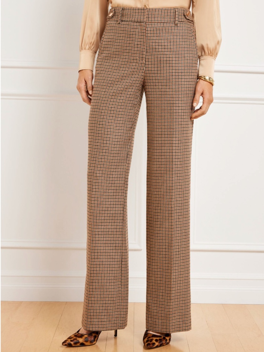 NWT Talbots Greenwich Wide Leg Pants Autumn Check Size 14